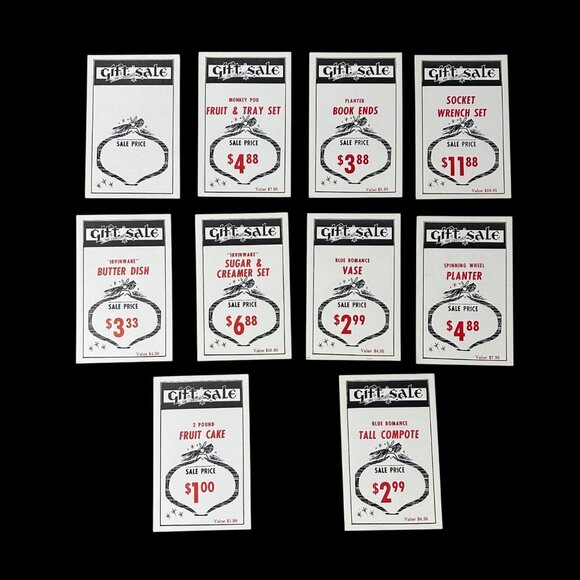 Vintage 1960s Christmas Gift Sale Advertising Signs Black Red White Lot of 10 - Picture 2 of 7